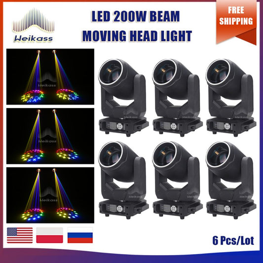 No Tax 6PCS/LOT LED 200w Beam Moving Head With Neon Light 24 Prims Fixed Rotating Gobos DMX RDM Music Dj Disco Stage Lighting