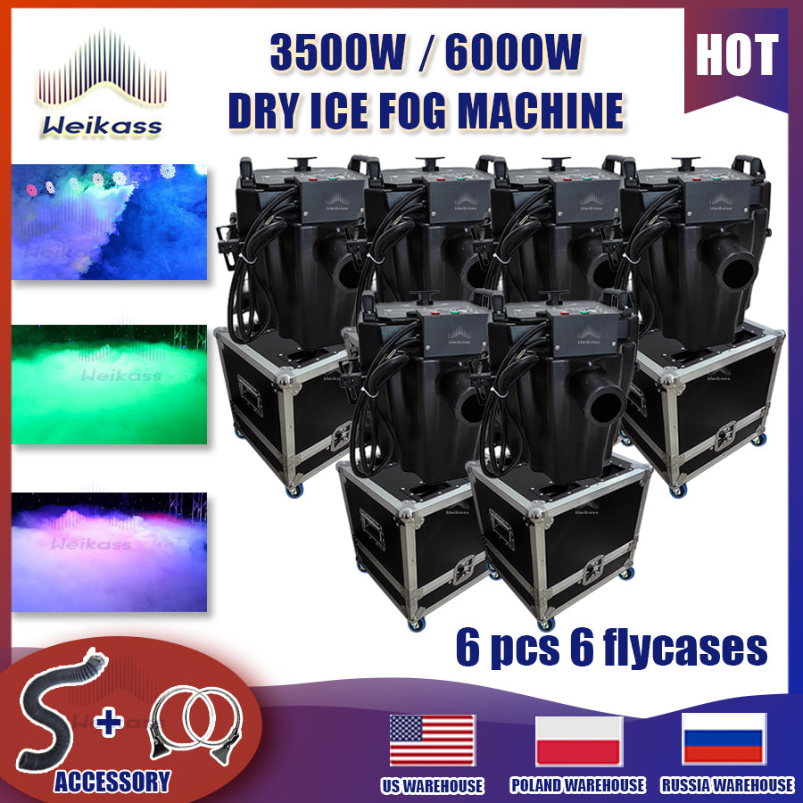 0 Tax 6Pcs 3500W Dry Ice Fog Machine Smoke Spray Jet Low Ground Nimbus Machine With 6 Flycases For Stage Wedding Events DJ Show