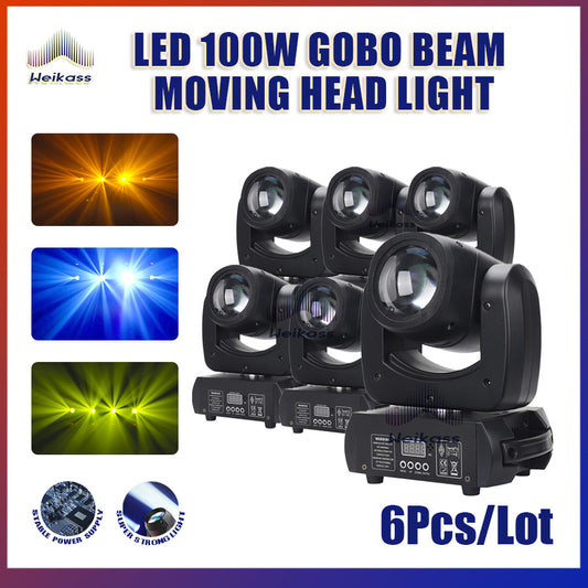 No Tax 6Pcs Moving Head Beam 2r Spot Lyre 100W LED Stage Pattern Light DMX Control with 8 Rotating Prism Super Bright DJ Disco