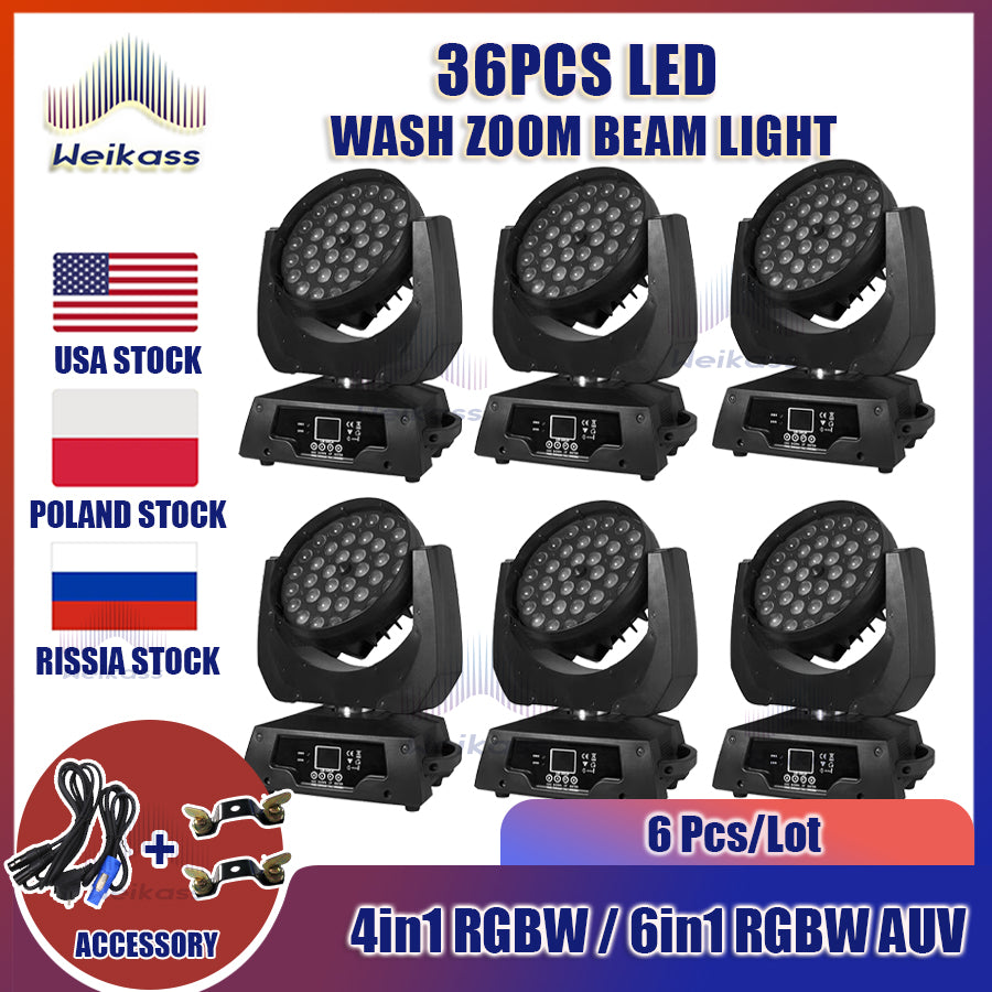 0 Tax 1-12pcs Lyre Zoom Wash Led 36x12w 4in1 With Hardcase Led Wash Zoom Moving Head Light 36x18W RGBWA+UV 6in1 Moving Head Wash