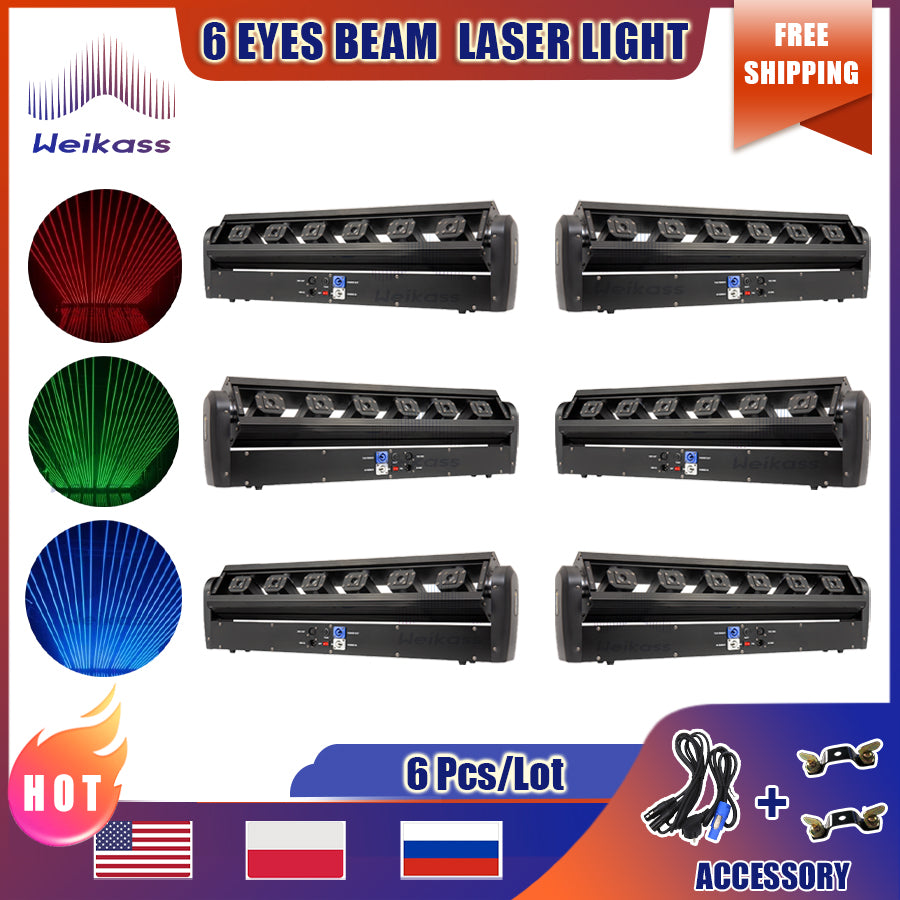 0 Tax 6Pcs 6 Eyes Laser Moving Head Beam Light RGB-RGB 6x500mW Stage Laser Bar DMX Controller DJ Disco Party Wedding Beam Lighting