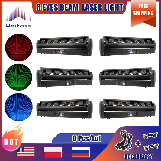 0 Tax 6Pcs 6 Eyes Laser Moving Head Beam Light RGB-RGB 6x500mW Stage Laser Bar DMX Controller DJ Disco Party Wedding Beam Lighting