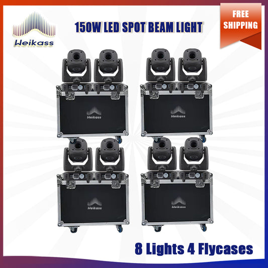 No Tax 8Pcs 150W Beam Gobo Light 4Flightcases 3 Or 8 Prism LED Spot Light Stage Effect Lighting DJ Disco Stage Moving Head Lights Stage DJ Lighting