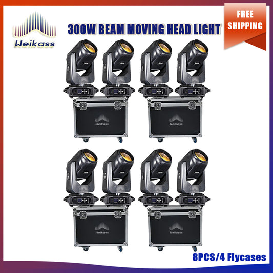 No Tax 8Pcs Beam 300W Moving Head Lighting With RDM Colorful & Frost With 4Pcs Flycases For Wedding Concert DJ Disco Stage DMX Lights