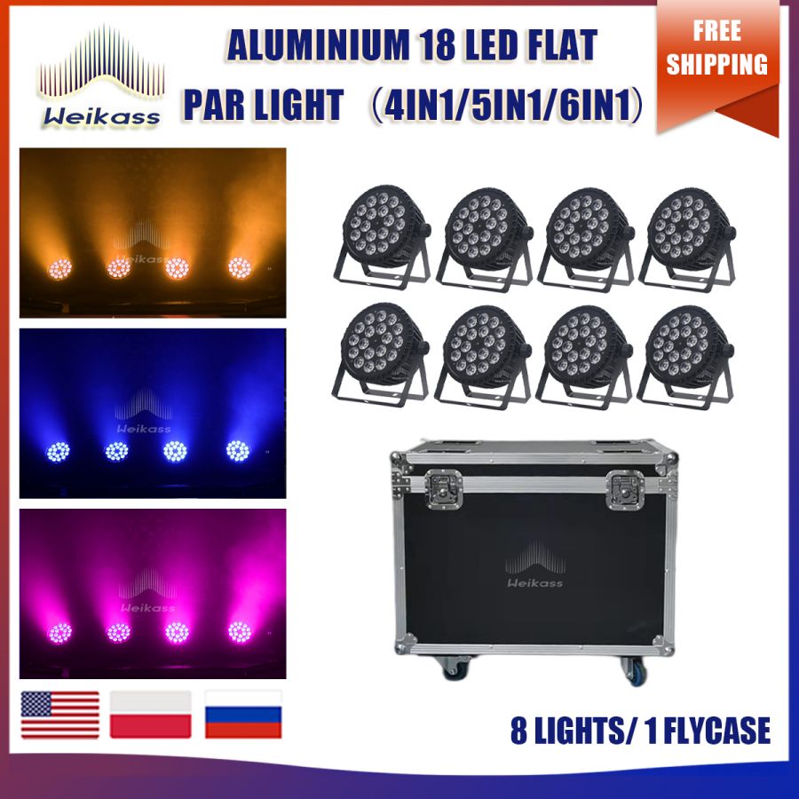 No Tax 8Pcs 18x18w 4in1 RGBWA/RGBW Wireless Led Par Light RGBW 4in1 Flat Par Light Dyeing Par Lights Wall Washer With 1Pcs Flycase