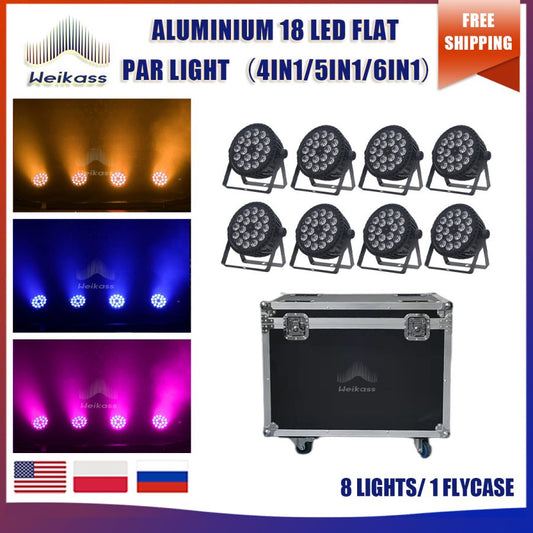 No Tax 8Pcs 18x18w 4in1 RGBWA/RGBW Wireless Led Par Light RGBW 4in1 Flat Par Light Dyeing Par Lights Wall Washer With 1Pcs Flycase