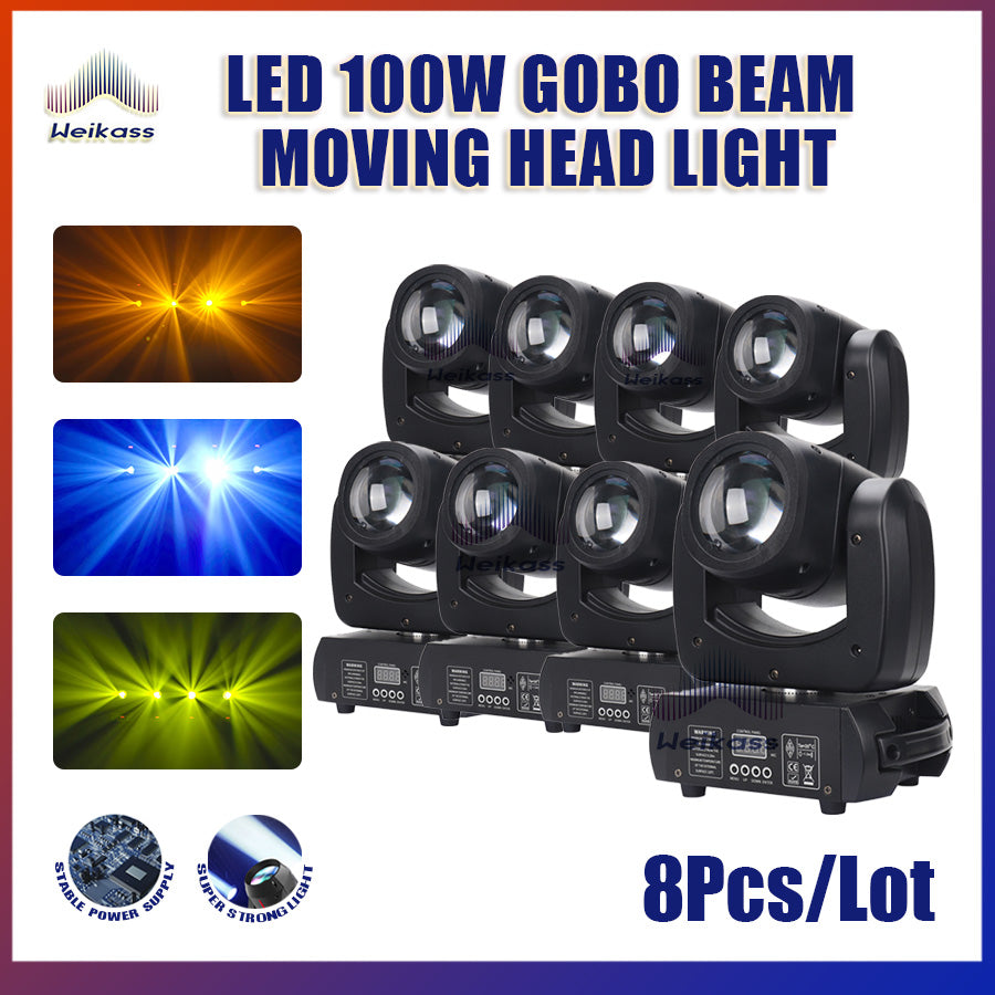 No Tax 8Pcs LED 100W Beam Gobo Moving Head Stage Light Effect 18 Prism DMX512 For Club KTV Disco DJ Party Lighting Pattern Holiday Lamp