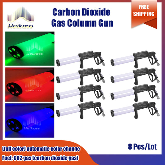 0 Tax 8Pcs Carbon Dioxide Gas Gun RGB LED Handheld Dry Ice Gun Disco DJ CO2 Atmosphere Prop Wedding Nightclub Party Stage Smoke Lighting