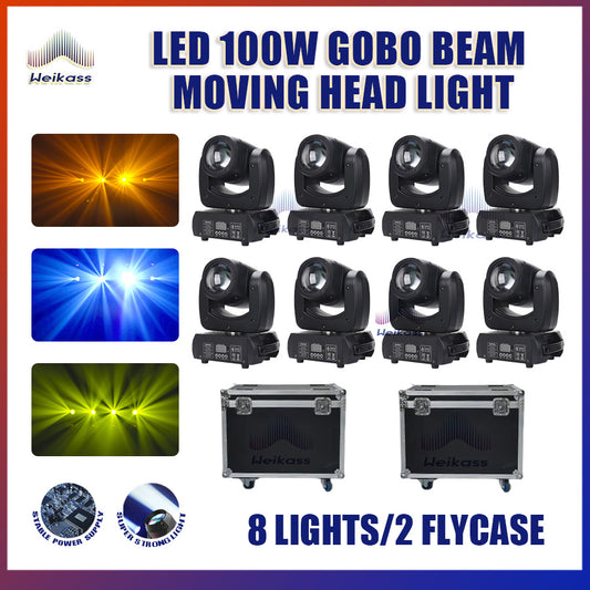 No Tax 8Pcs Moving Head LED 100W Beam DMX Light With Roadcase 8 Colors 8 Gobos Rotating Prism Effect Sound Arrive For DJ Party Club Event