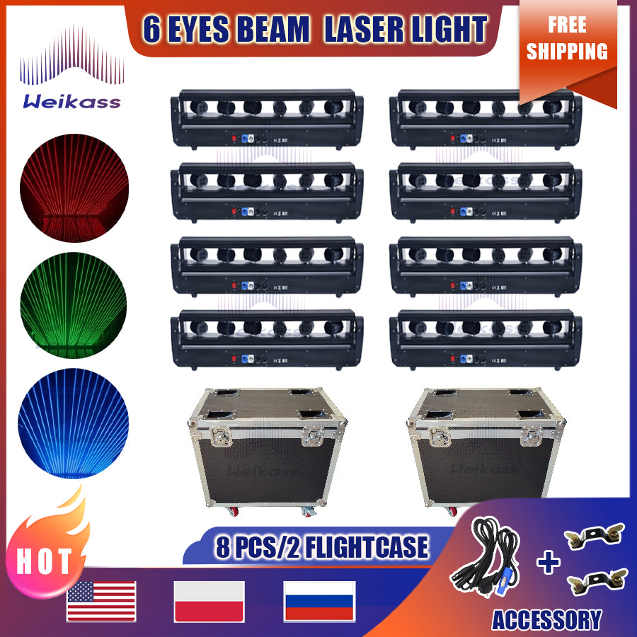 No Tax 8Pcs 6 Eyes Moving Head Laser Light With 2 Flightcases Beam Moving Head stage Party Disco Dj Lights Control By DMX For Ktv Nightclub