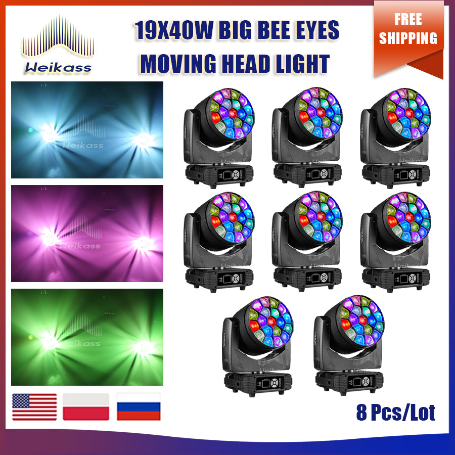 0 Tax 1-10Pcs LED Big Bees Eyes 19x40W Moving Head Led Laser Light For DJ Club Bar KTV Dance Stage Atmosphere Beam Disco Light