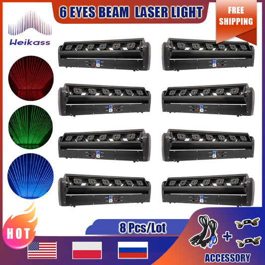 0 Tax 8Pcs Laser Moving Head Light Moving Beam Laser Lamp 6 Eyes RGB DMX Stage Beam Effect Lighting for DJ Disco Party Wedding