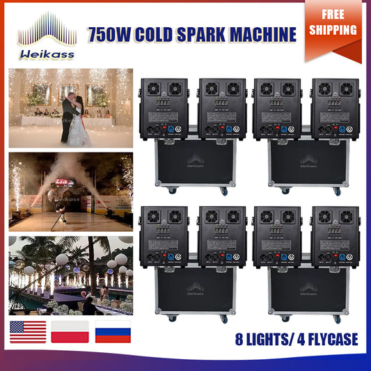 No Tax 4Flycases & 8Pcs Electronic 750W Cold Spark Machine Professional Equipment With Remote Control DMX DJ Party Christmas Stage Effect