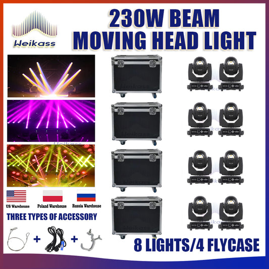 0 Tax 8Pcs Professional DJ Stage Lighting Equipment Beam Moving Head Light 230W Lyre Gobo Projector Lights For Disco Bar Party Show With Case