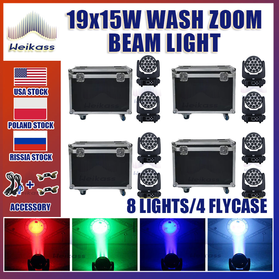 0 Tax 1-16Pcs 19x15W Led Moving Head Zoom Lyre Wash Light RGBW Beam Effect Perfect For Stage TV Theatre And TV Studio