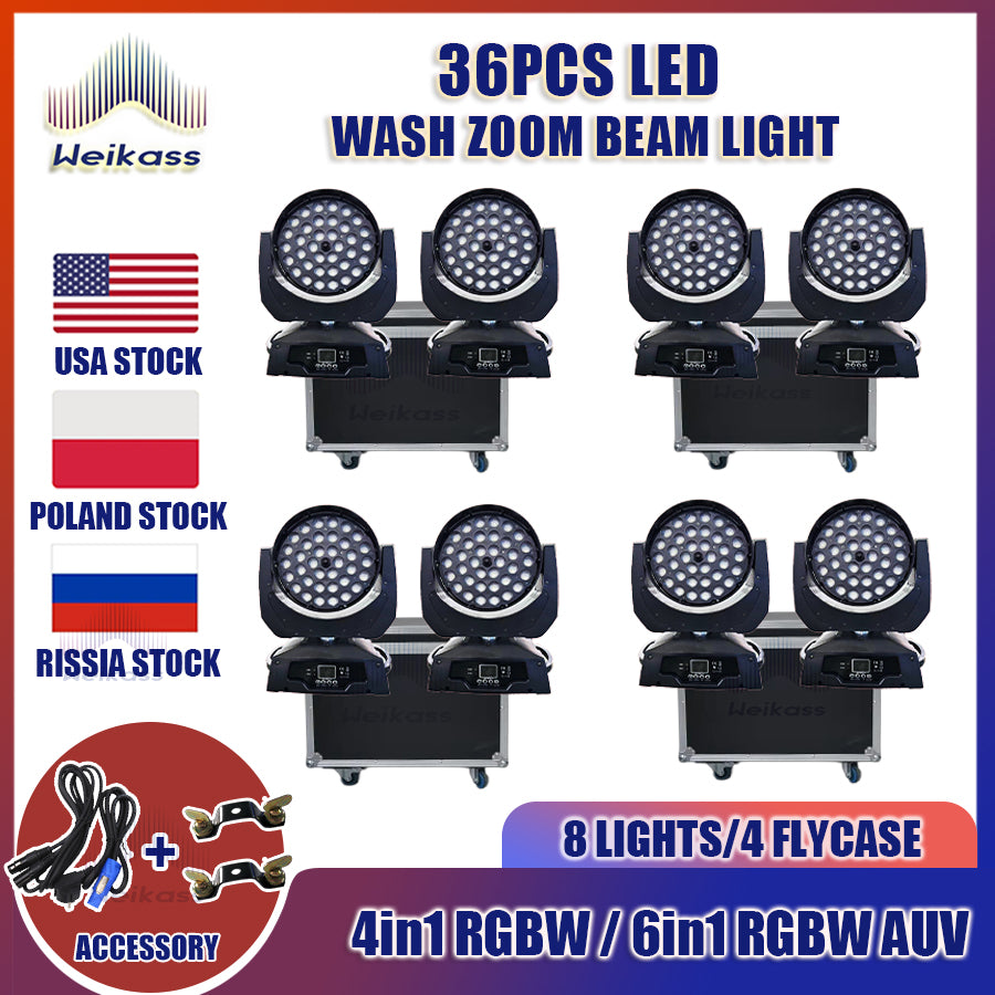 0 Tax 1-12pcs Lyre Zoom Wash Led 36x12w 4in1 With Hardcase Led Wash Zoom Moving Head Light 36x18W RGBWA+UV 6in1 Moving Head Wash