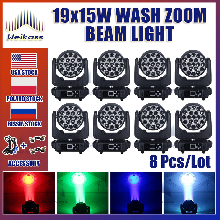 0 Tax 1-16Pcs 19x15W Led Moving Head Zoom Lyre Wash Light RGBW Beam Effect Perfect For Stage TV Theatre And TV Studio