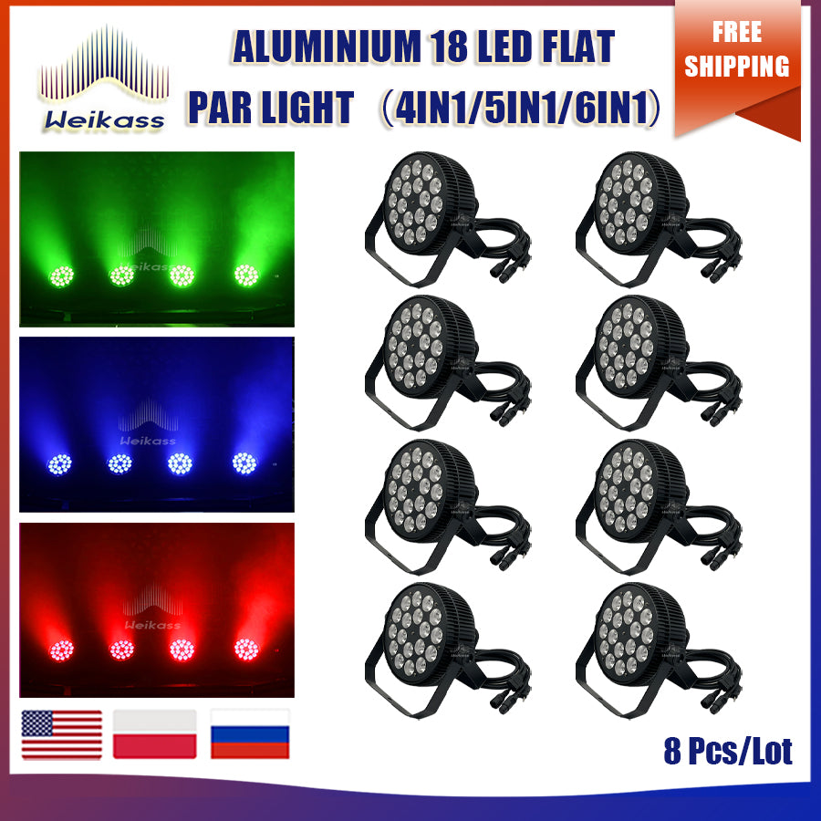 No Tax 8Pcs 18x12w/18x18w LED Par Light RGBW 4/5/6In1 RGBWA UV Flat Par Light DMX512 Professional Stage Lighting Equipment