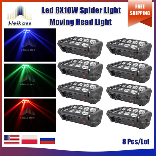 0 Tax 8Pcs Hot sell LED stage light beam DJ DISCO LED rgbw moving head led spot led Spider 8x10W RGBW Beam Light