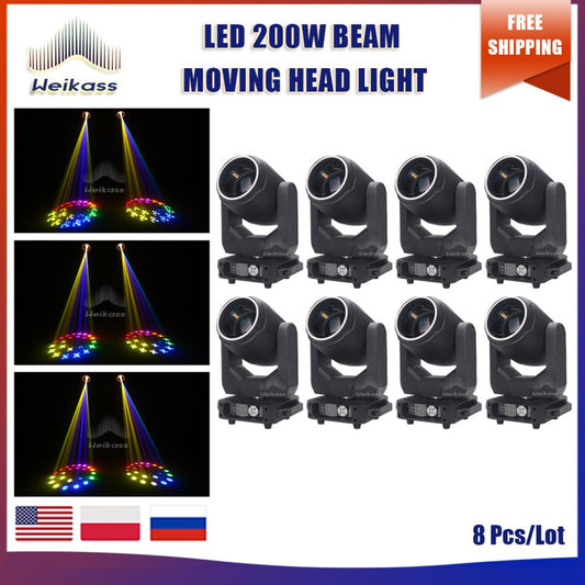 No Tax 8PCS LED 200W Beam Moving Head Stage Lighting 24 Prisms Rainbow Effect Dj Wedding Party Disco Gobo Club Dance Decoration