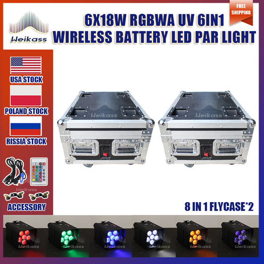 No Tax 2x Flycases For Local Ship 4pcs Battery Wireless DMX Wifi Infrared Wedding Uplight 6x18w RGBWAUV Led Par For DJ Sound Party Home