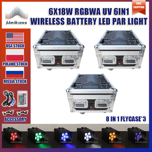 No Tax 3x Flycases For 6x18W 6in1 RGBAW+UV Battery Par Light Wireless Infrared Control APP Smart Movable Handle For KTV Party Bar Party