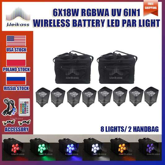 No Tax 8PCS and 2 bags Wireless Remote Control Wifi APP Smart LED Par 6x18W 6in1 RGBAW+UV Battery Lighting Disco DJ Stage Party