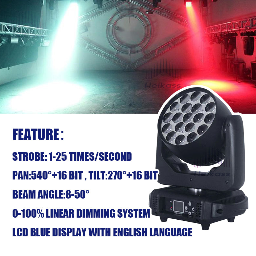 0 Tax 1-16Pcs 19x15W Led Moving Head Zoom Lyre Wash Light RGBW Beam Effect Perfect For Stage TV Theatre And TV Studio